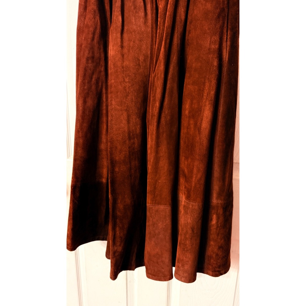 VTG Branded Santa Fe Brown Suede Leather Midi Skirt Elastic Waist Western Large - Picture 4 of 10
